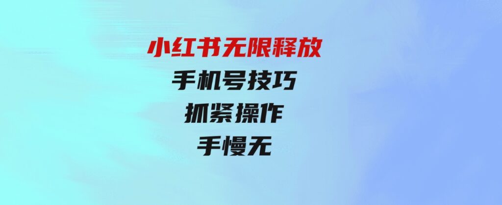 （9762期）小红书无限释放手机号技巧版手慢无-大源资源网