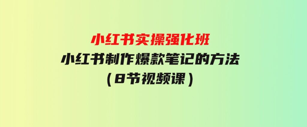 （9755期）小红书实操强化班，小红书制作爆款笔记的方法（8节视频课）-大源资源网