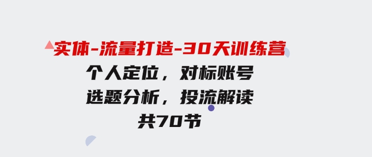 （9782期）实体-流量打造-30天训练营：个人定位，对标账号，选题分析，投流解读-70节-大源资源网