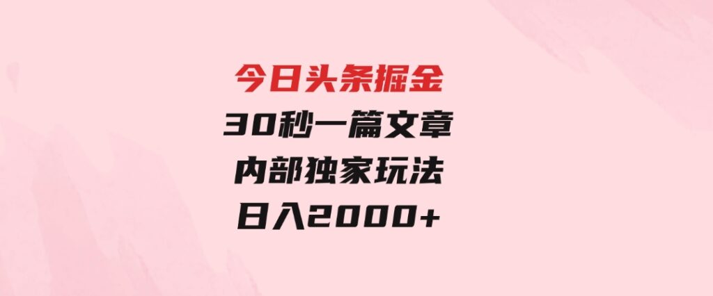 今日头条掘金，30秒一篇文章，内部独家玩法，日入2000+-海南千川网络科技