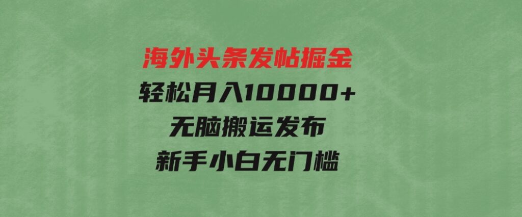 海外头条发帖掘金，轻松月入10000+，无脑搬运发布，新手小白无门槛-大源资源网