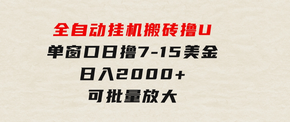 全自动挂机搬砖撸U，单窗口日撸7-15美金，日入2000+，可个人操作，工作…-大源资源网