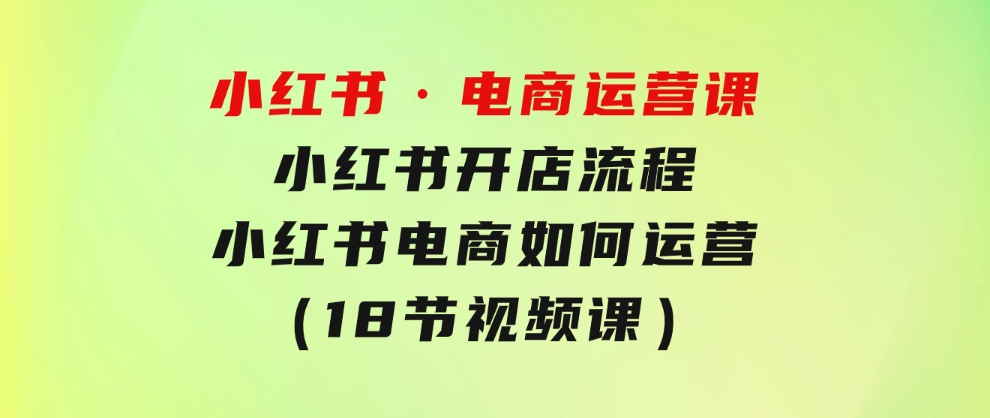 小红书·电商运营课：小红书开店流程，小红书电商如何运营（18节视频课）-大源资源网