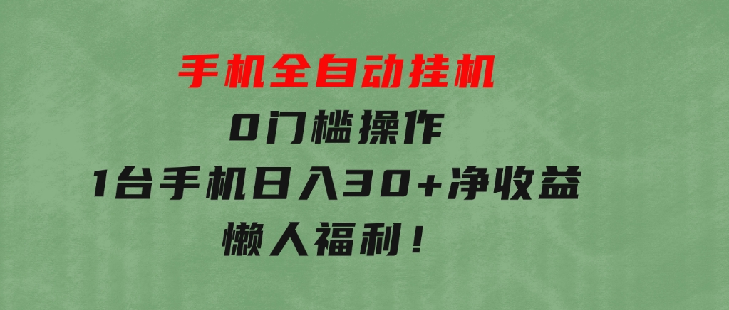 手机全自动挂机，0门槛操作，1台手机日入30+净收益，懒人福利！-大源资源网