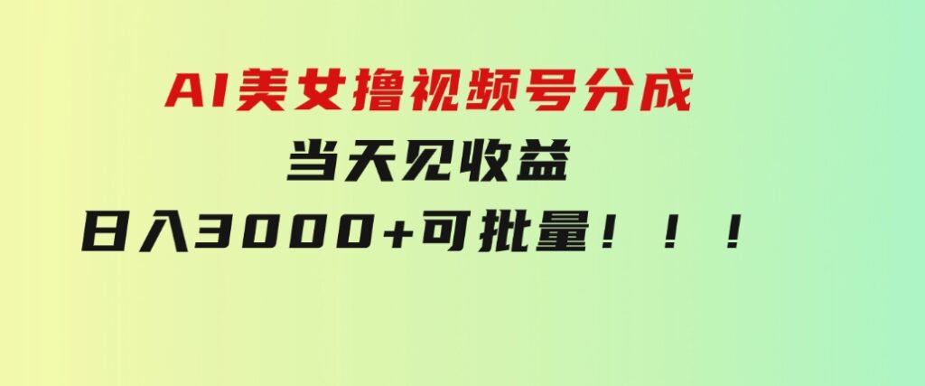 AI美女 撸视频号分成，当天见收益，日入3000+，可批量！！！-大源资源网