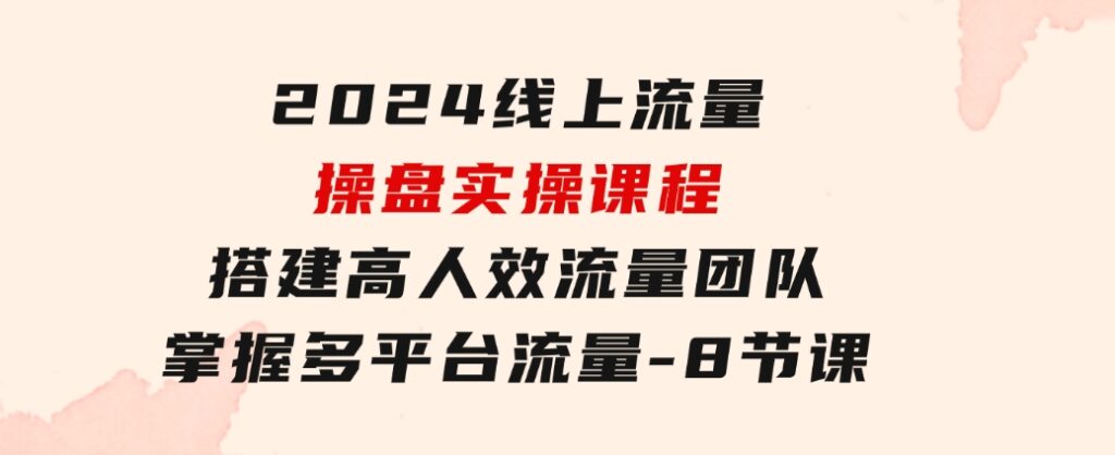 2024线上流量 操盘实操课程，搭建高人效流量团队，掌握多平台流量-8节课-大源资源网