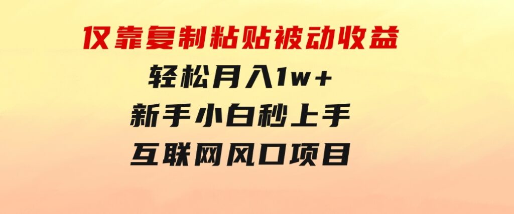 仅靠复制粘贴，被动收益，轻松月入1w+，新手小白秒上手，互联网风口项目-大源资源网