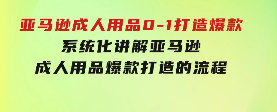 亚马逊成人用品0-1打造爆款：系统化讲解亚马逊成人用品爆款打造的流程-大源资源网