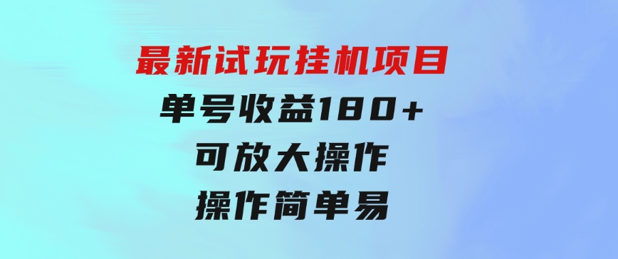 最新试玩挂机项目 单号收益180+看了就会的项目，可放大操作 操作简单易…-大源资源网