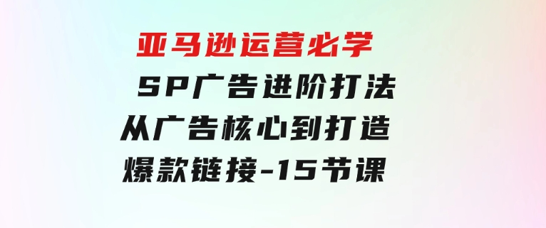 亚马逊运营必学： SP广告进阶打法，从广告核心到打造爆款链接-15节课-大源资源网