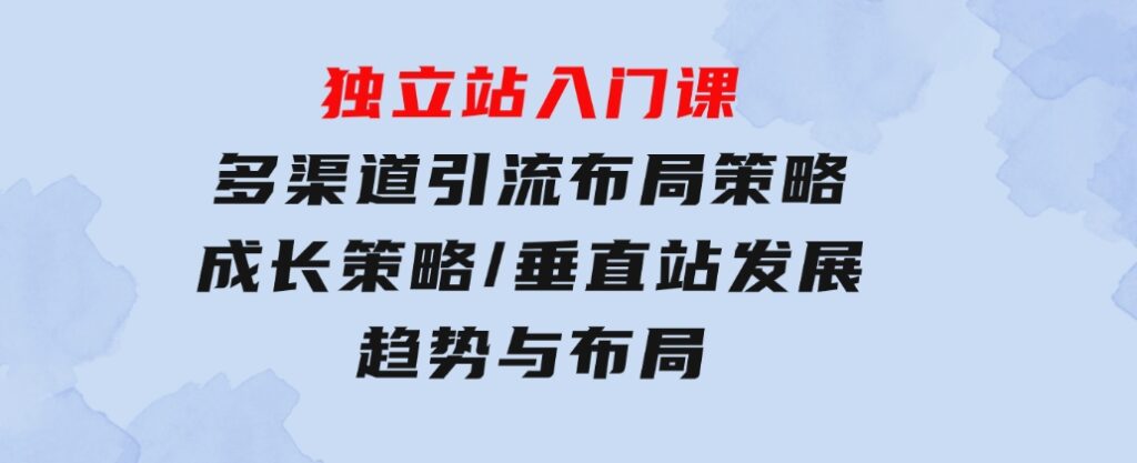 独立站 入门课：多渠道 引流布局策略/成长策略/垂直站发展趋势与布局-大源资源网