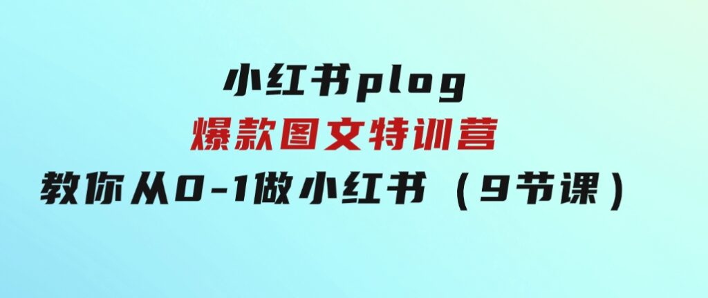 小红书 plog爆款图文特训营，教你从0-1做小红书（9节课）-大源资源网