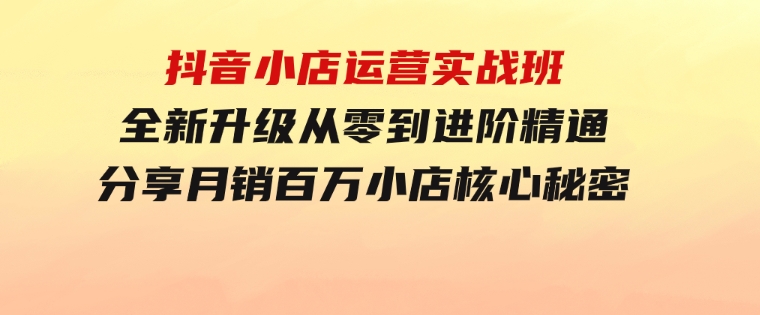 抖音小店运营实战班，全新升级 从零到进阶精通 分享月销百万小店核心秘密-大源资源网