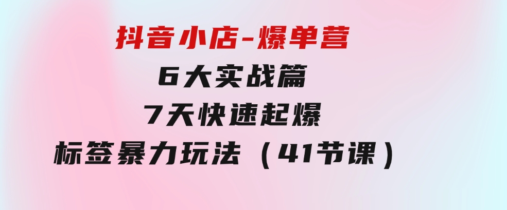 抖音小店-爆单营，6大 实战篇，7天 快速起爆，标签暴力玩法（41节课）-大源资源网