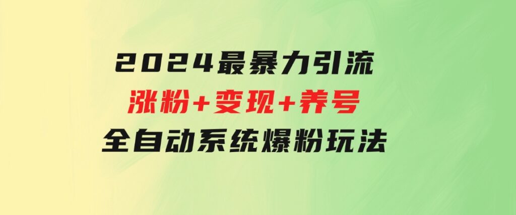 2024最暴力引流+涨粉+变现+养号全自动系统爆粉玩法-大源资源网