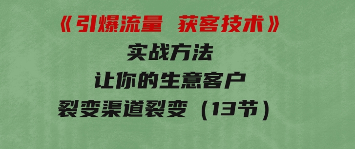 《引爆流量 获客技术》实战方法，让你的生意客户裂变渠道裂变（13节）-大源资源网