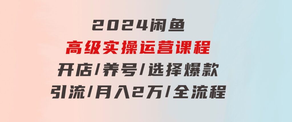 2024闲鱼高级实操运营课程：开店/养号/选择爆款/引流/月入2万/全流程-大源资源网