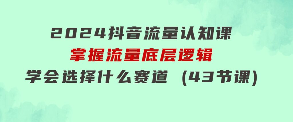 2024抖音流量·认知课：掌握流量底层逻辑，明白应该选择什么赛道 (43节课)-大源资源网