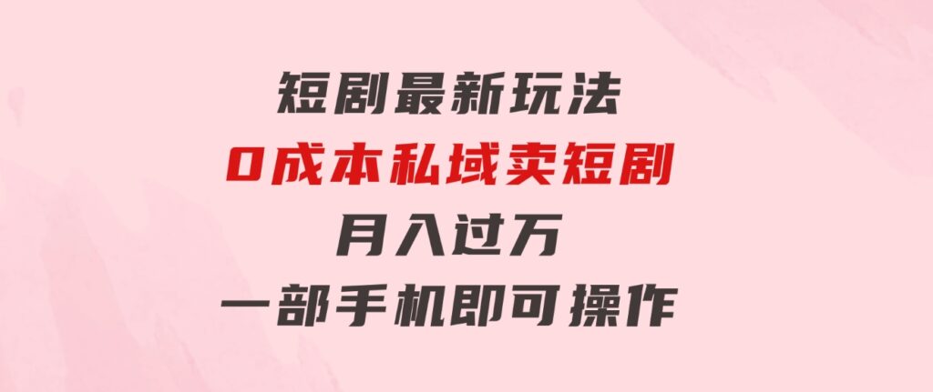 短剧最新玩法 0成本私域卖短剧 月入过万 一部手机即可操作-大源资源网