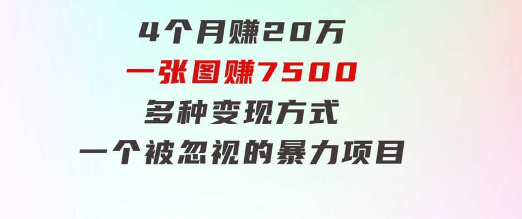 4个月赚20万！一张图赚7500！多种变现方式，一个被忽视的暴力项目-大源资源网