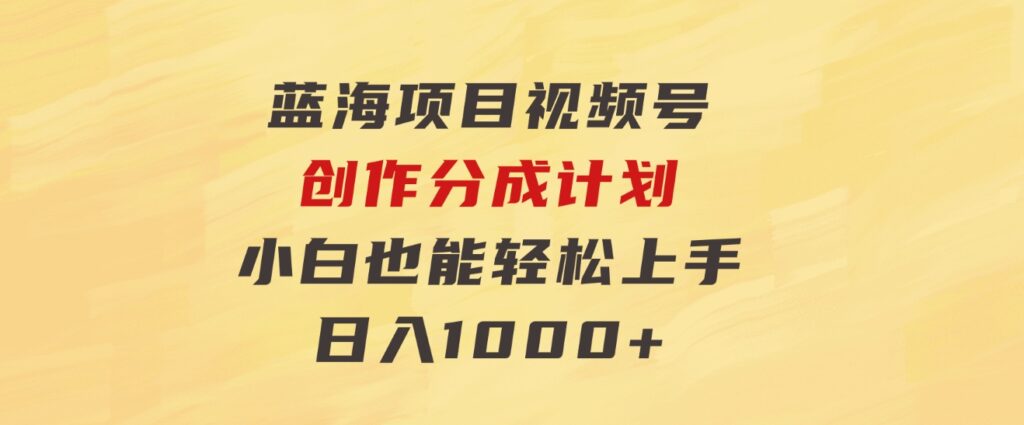 蓝海项目，视频号创作分成计划，小白也能轻松上手，日入1000+-大源资源网