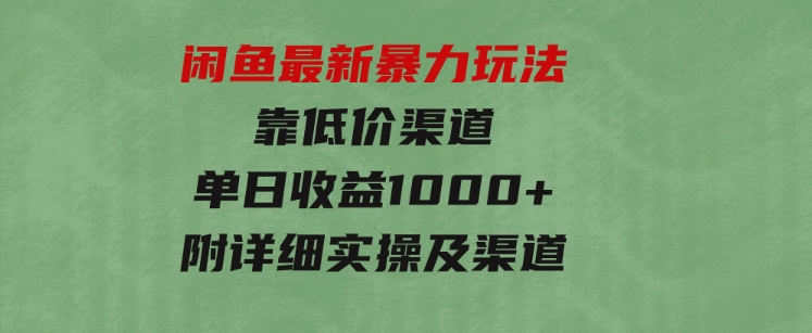 闲鱼最新暴力玩法，靠低价渠道单日收益1000+，附详细实操及渠道-大源资源网