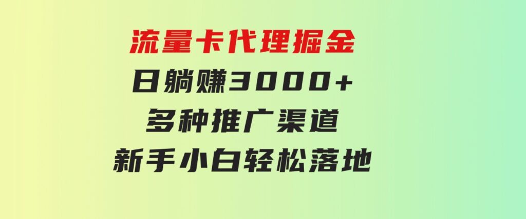 流量卡代理掘金 日躺赚3000+ 多种推广渠道 新手小白轻松落地-大源资源网