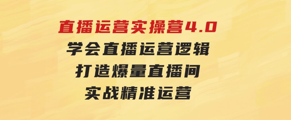 直播运营实操营4.0：学会直播运营逻辑，打造爆量直播间，实战精准运营-大源资源网