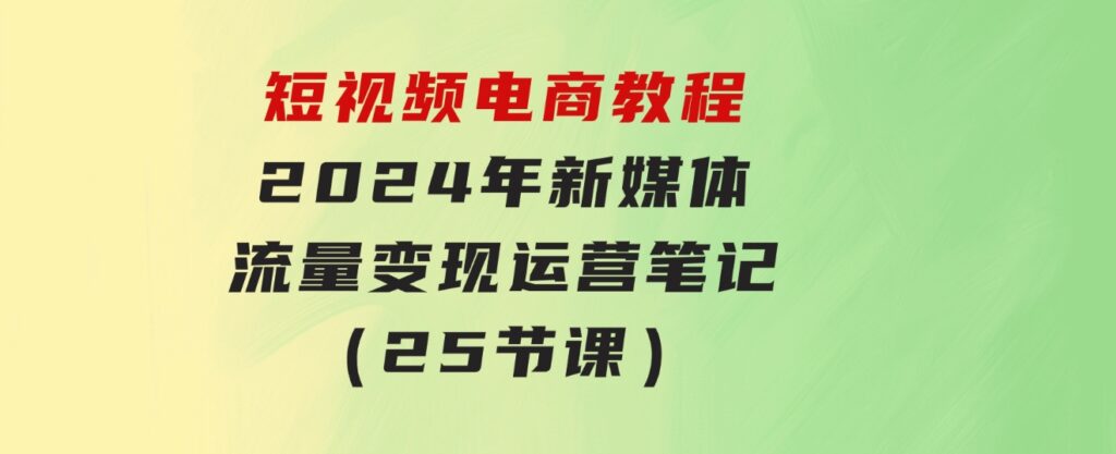 短视频电商教程：2024年新媒体流量变现运营笔记（25节课）-大源资源网