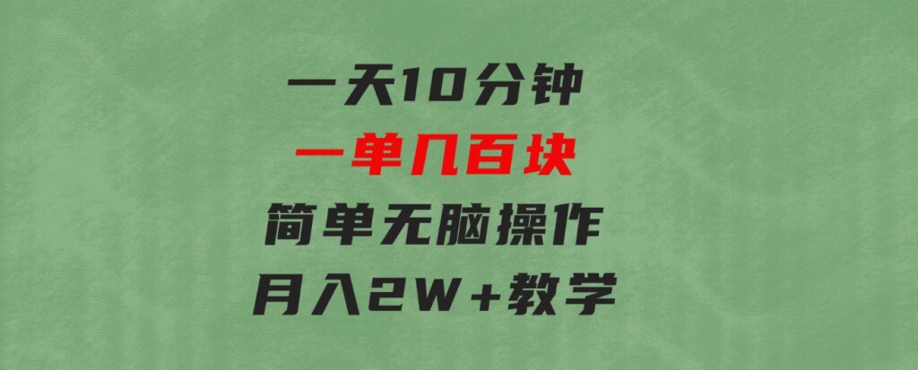 一天10 分钟 一单几百块 简单无脑操作 月入2W+教学-大源资源网