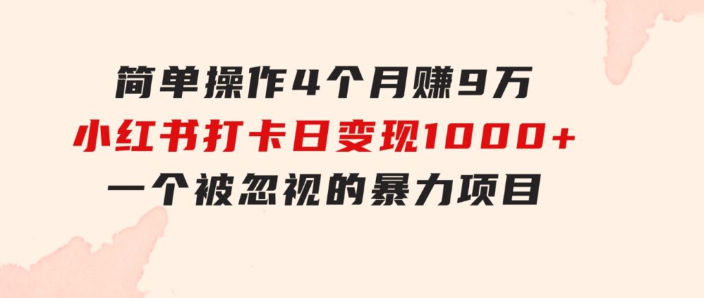 简单操作4个月赚9万！小红书打卡日变现1000+！一个被忽视的暴力项目-大源资源网