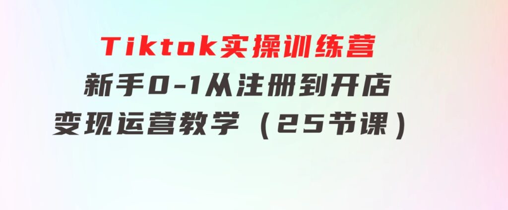 Tiktok实操训练营：新手0-1从注册到开店变现运营教学（25节课）-大源资源网