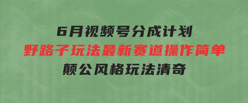 6月视频号分成计划野路子玩法最新赛道操作简单，颠公风格玩法清奇，流…-大源资源网