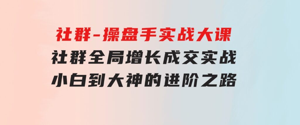 社群-操盘手实战大课：社群 全局增长成交实战，小白到大神的进阶之路-大源资源网