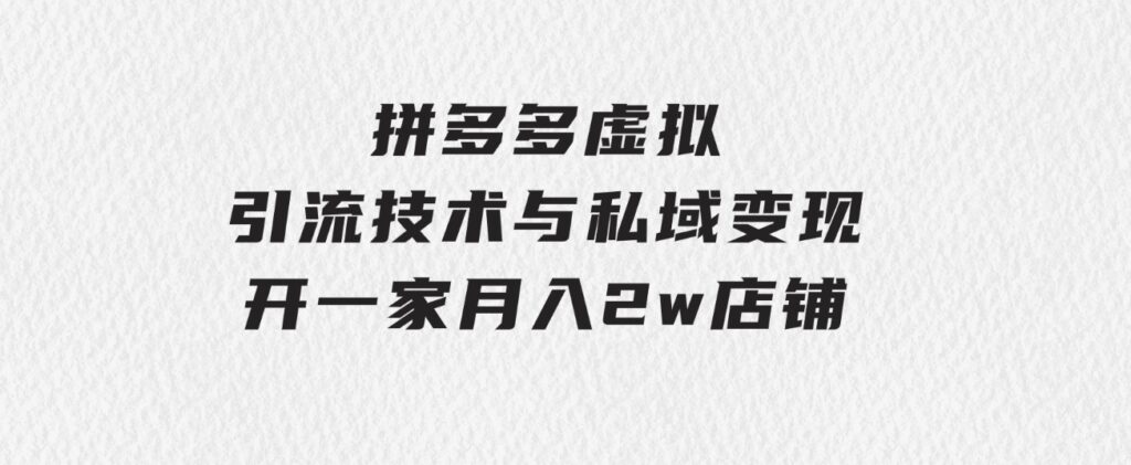 拼多多虚拟-引流技术与私域变现_拼多多教程：开一家月入2w店铺-大源资源网