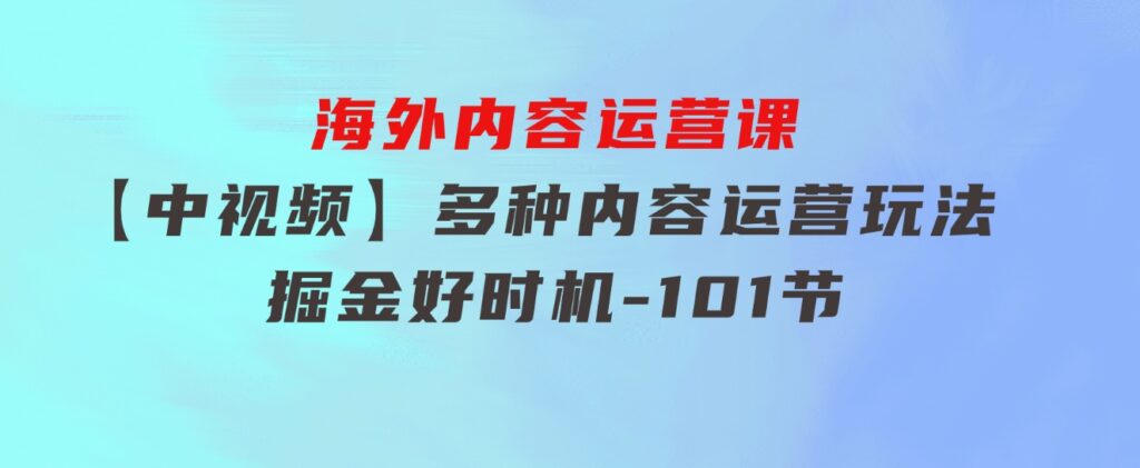 海外内容 运营课【中视频】多种内容运营玩法 风口正当时 掘金好时机-101节-大源资源网