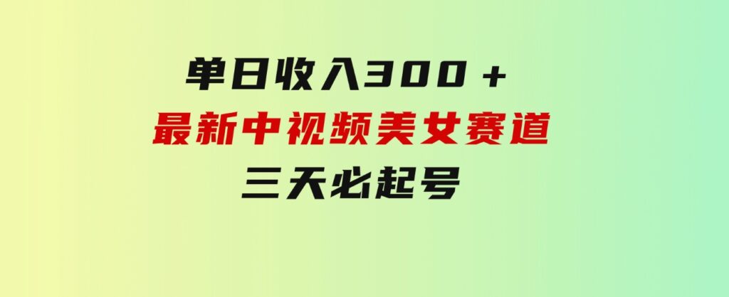 单日收入300＋！最新中视频美女赛道，三天必起-大源资源网