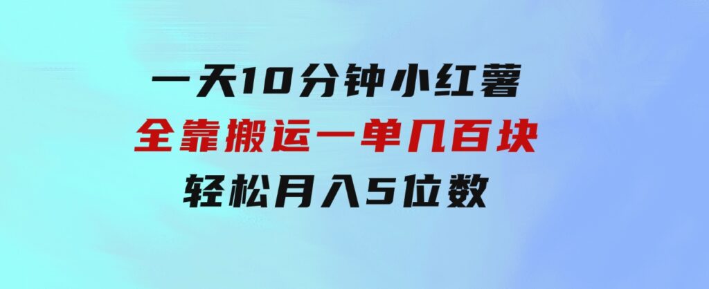 一天10分钟 小红薯全靠搬运 一单几百块 轻松月入5位数-大源资源网