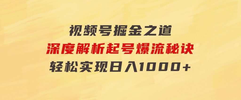 红利无限！视频号掘金之道，深度解析起号爆流秘诀，轻松实现日入 1000+！-大源资源网