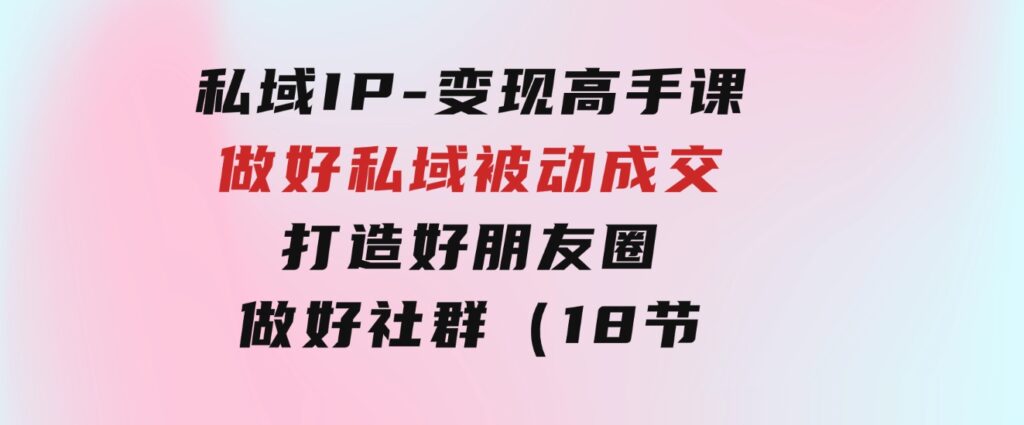 私域IP-变现高手课：做好私域 被动成交，打造好朋友圈做好社群（18节）-大源资源网