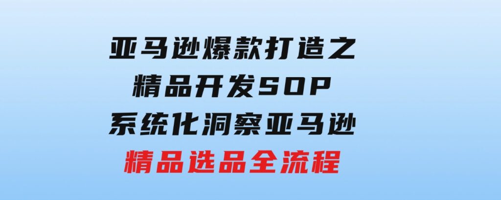 【训练营】亚马逊爆款打造之精品开发SOP，系统化洞察亚马逊精品选品全流程-大源资源网