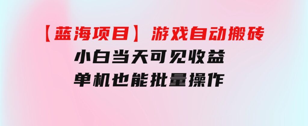 【蓝海项目】游戏自动搬砖 小白当天可见收益 单机也能批量操作 学会操…-大源资源网