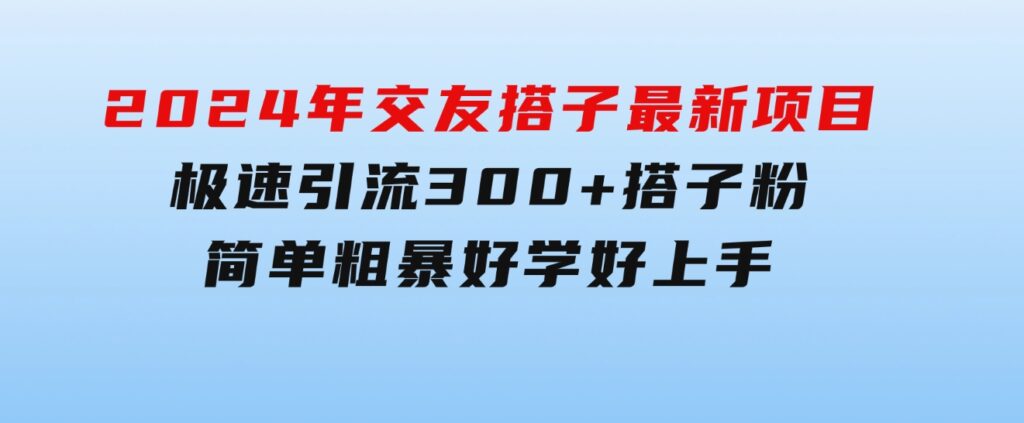 2024年交友搭子最新项目，极速引流300+搭子粉，简单粗暴，好学好上手-大源资源网