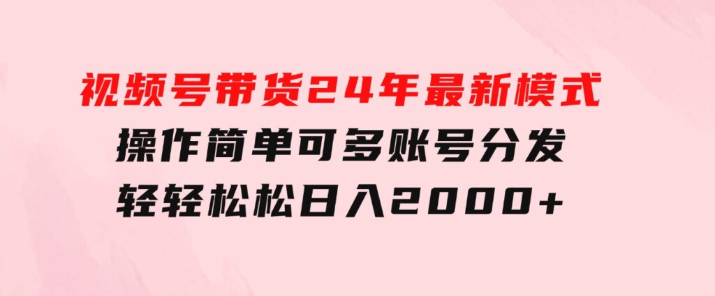 视频号带货24年最新模式，操作简单可多账号分发，轻轻松松日入2000+-大源资源网