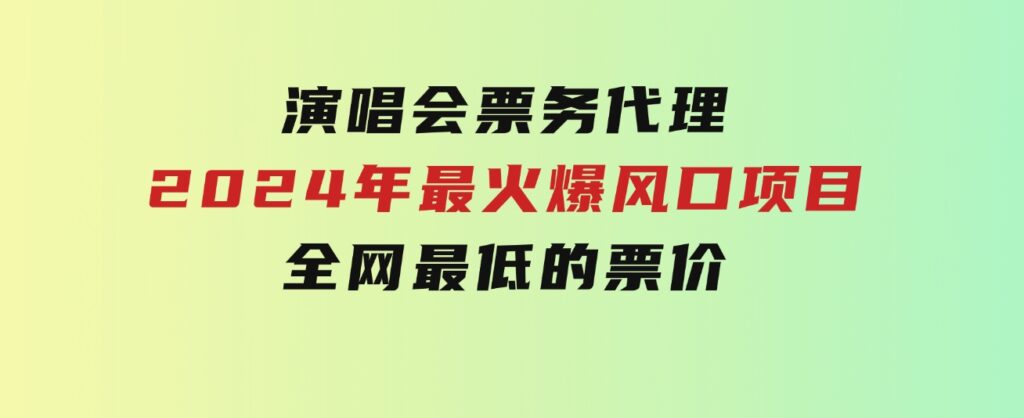 演唱会票务代理，2024年最火爆风口项目，全网最低的票价，小白一分钟上…-大源资源网