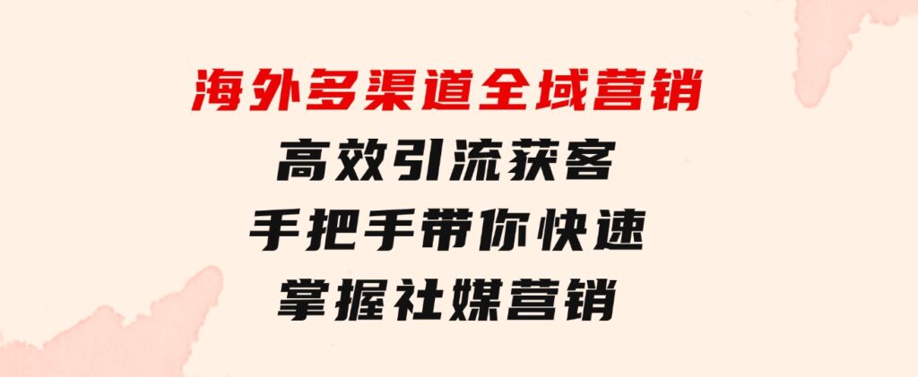 海外多渠道 全域营销，高效引流获客，手把手带你快速掌握社媒营销-大源资源网