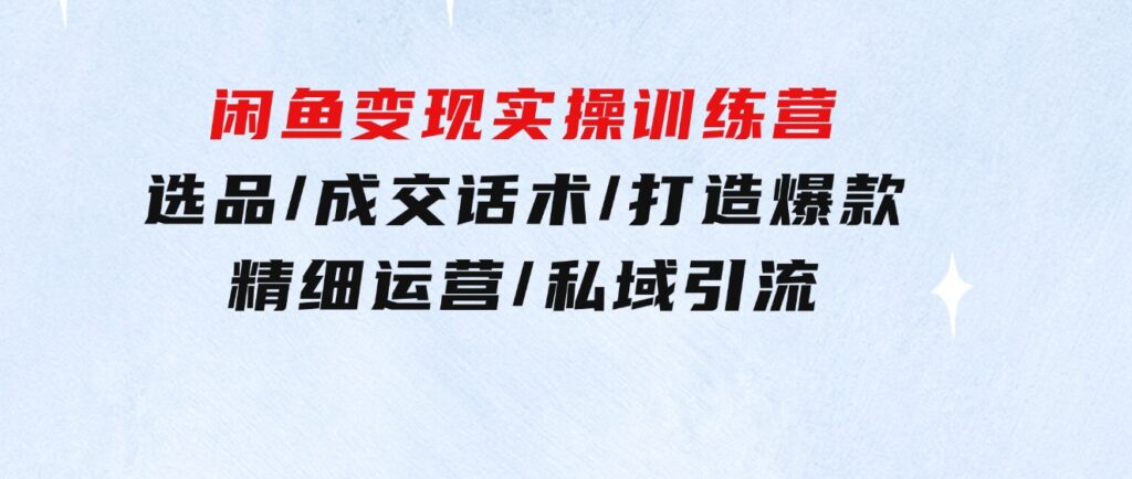 闲鱼变现实操训练营第2期：选品/成交话术/打造爆款/精细运营/私域引流-大源资源网