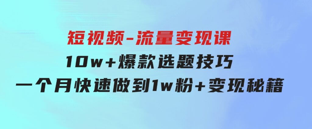 2024年短视频-流量变现课：10w+爆款选题技巧 一个月快速做到1w粉+变现秘籍-大源资源网