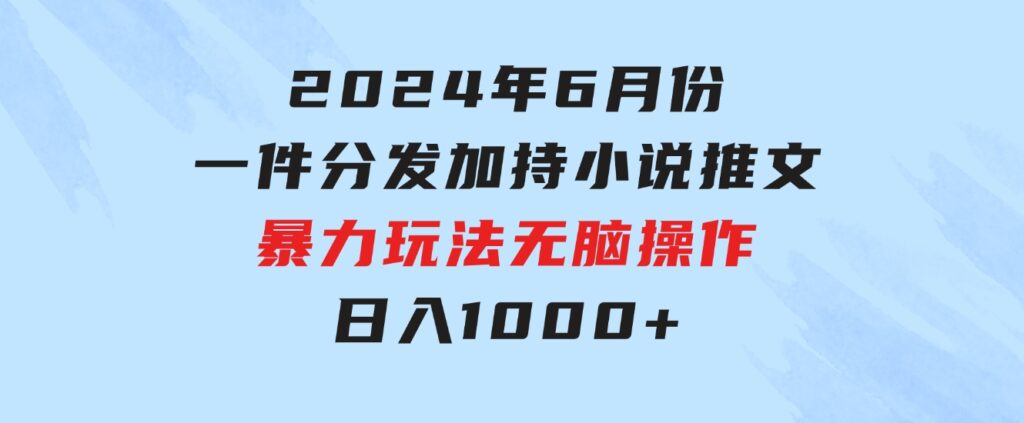 2024年6月份一件分发加持小说推文暴力玩法 新手小白无脑操作日入1000+-大源资源网