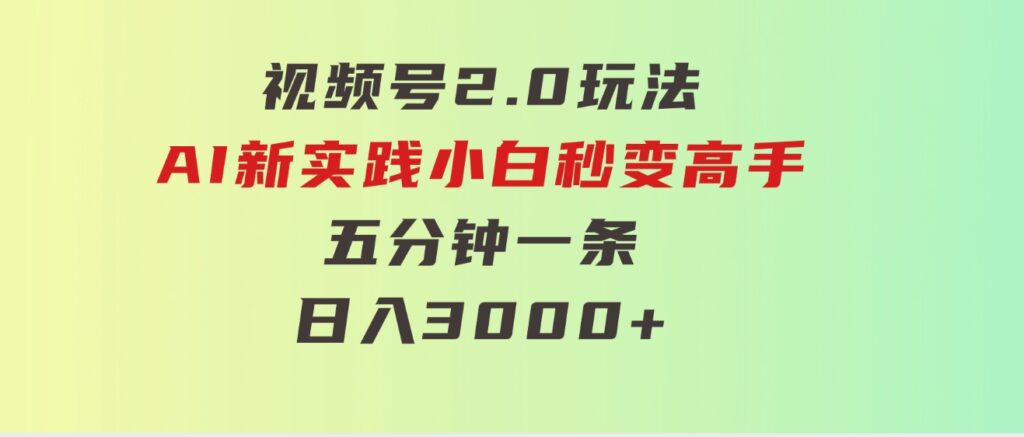 视频号2.0玩法 AI新实践，小白秒变高手五分钟一条，日入3000+-大源资源网